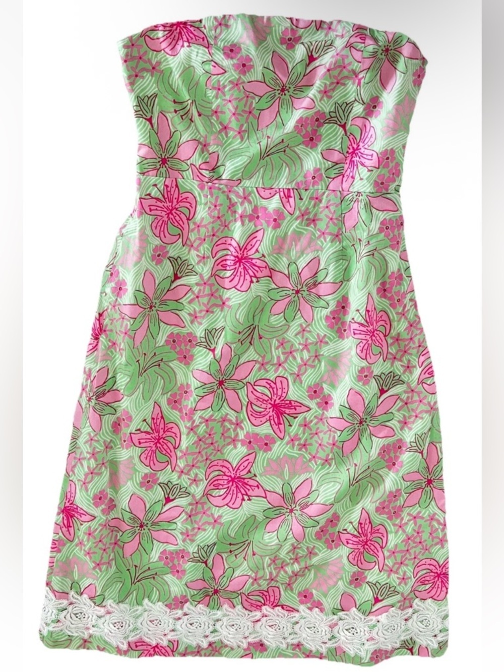 Lilly Pulitzer | Corrina Dress Size 6 Green Clover Strapless Cotton - Picture 9 of 14